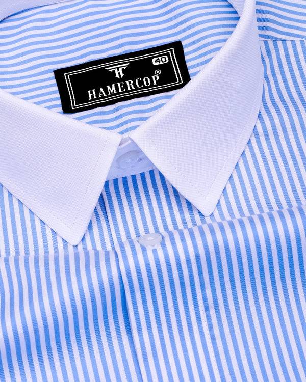 Sulfur Blue With White Stripe Premium Cotton Designer Shirt