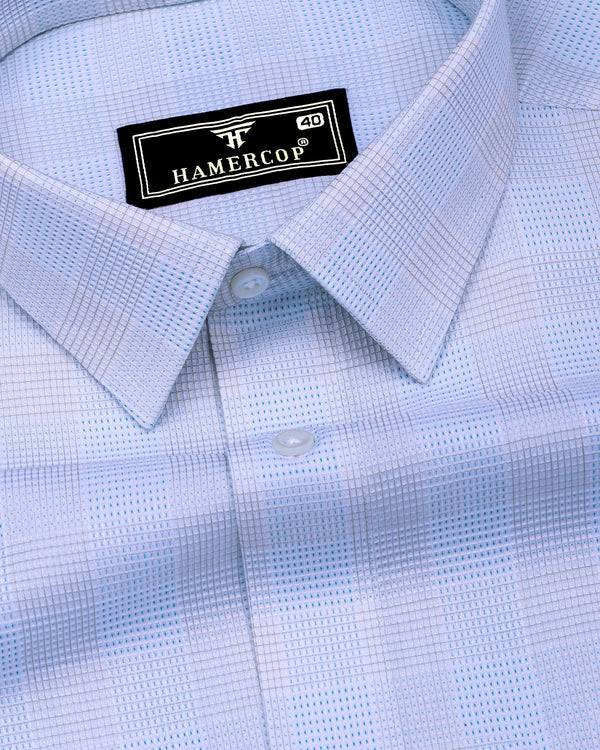 Moxic Blue With White Waffle Check Premium Giza Shirt
