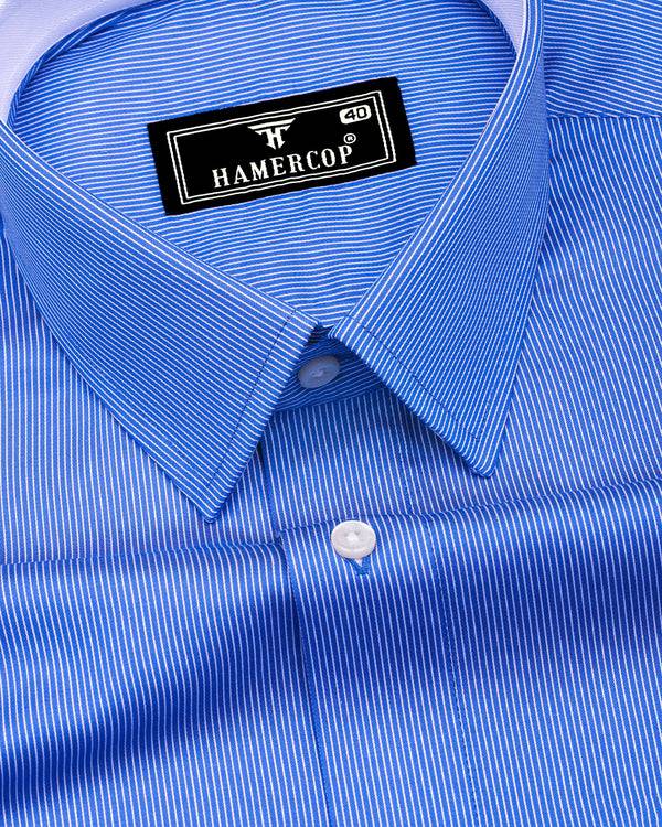 Odate Blue With White Stripe Premium Cotton Designer Shirt