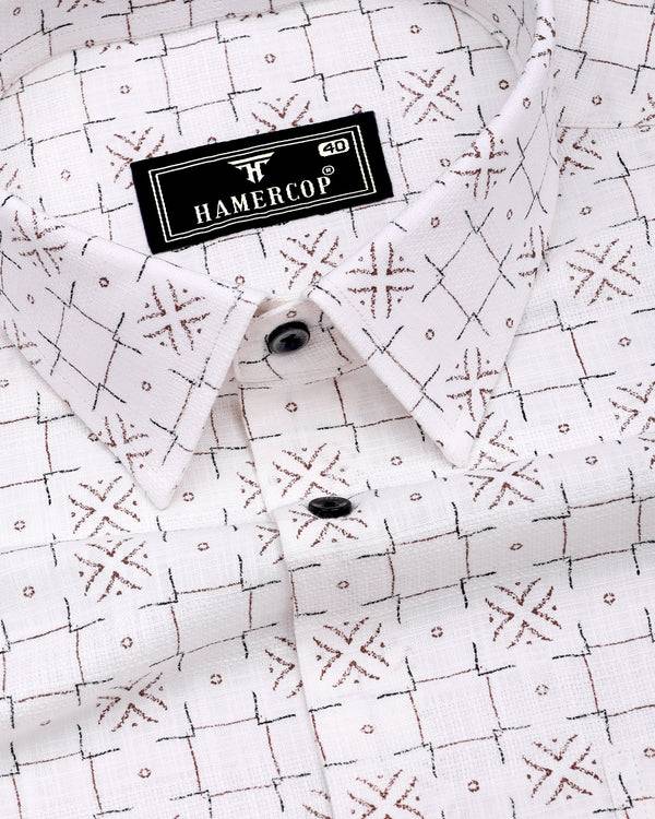 Pecan White With Brown Printed Dobby Cotton Shirt