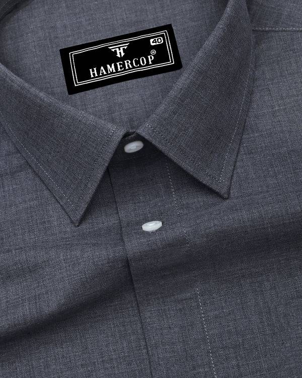 Planet Charcoal Gray Melange Cotton Formal Shirt