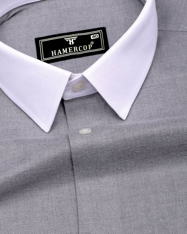 Elise Gray Self Stripe Plaid Flannel Solid Cotton Shirt