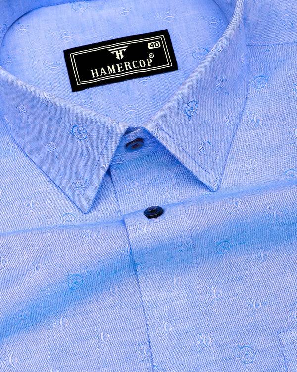 Stream Blue Jacquard Textured Cotton Shirt