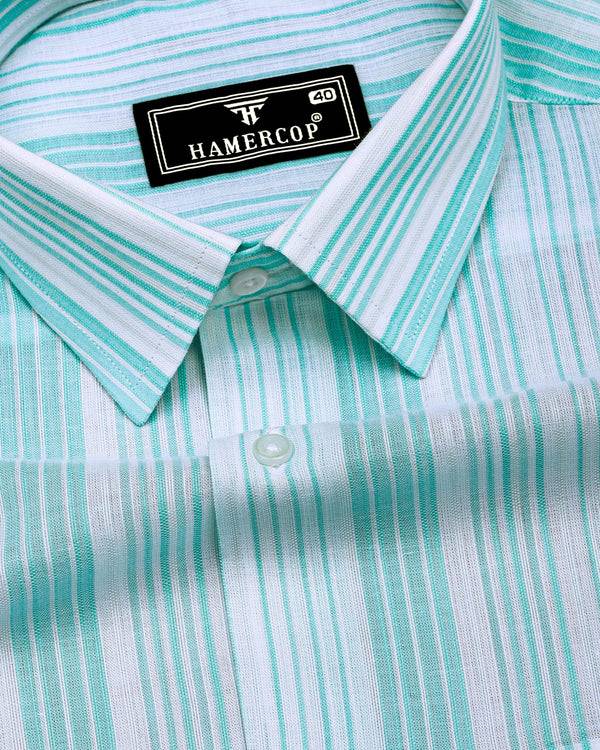Florence Aqua Blue With White Stripe Cotton Shirt