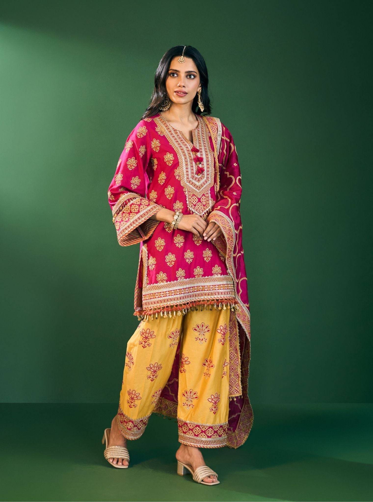 Lani Pima Satin Fuchsia Kurta with Farshi Salwar