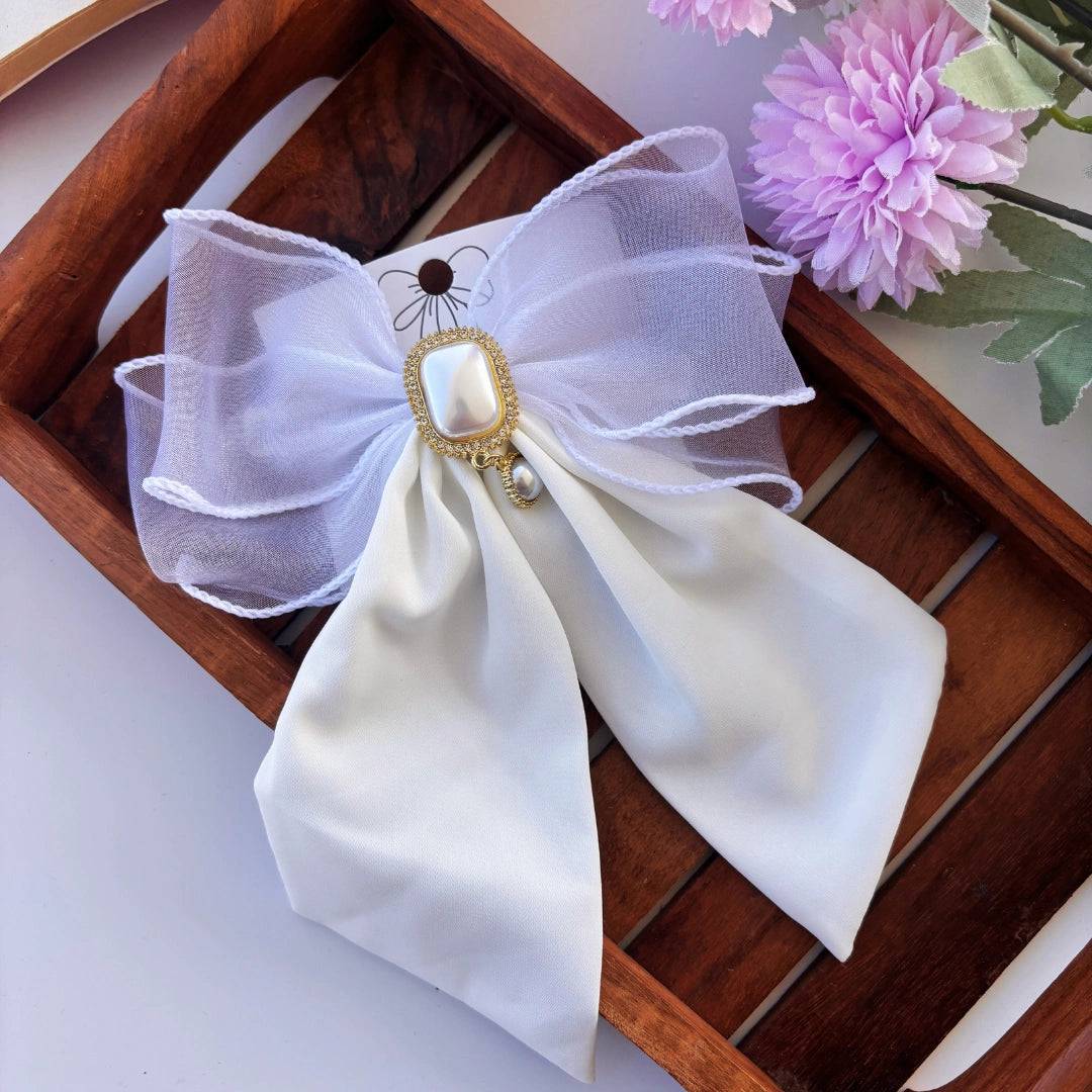 Pearl Charm Satin Bow Clip