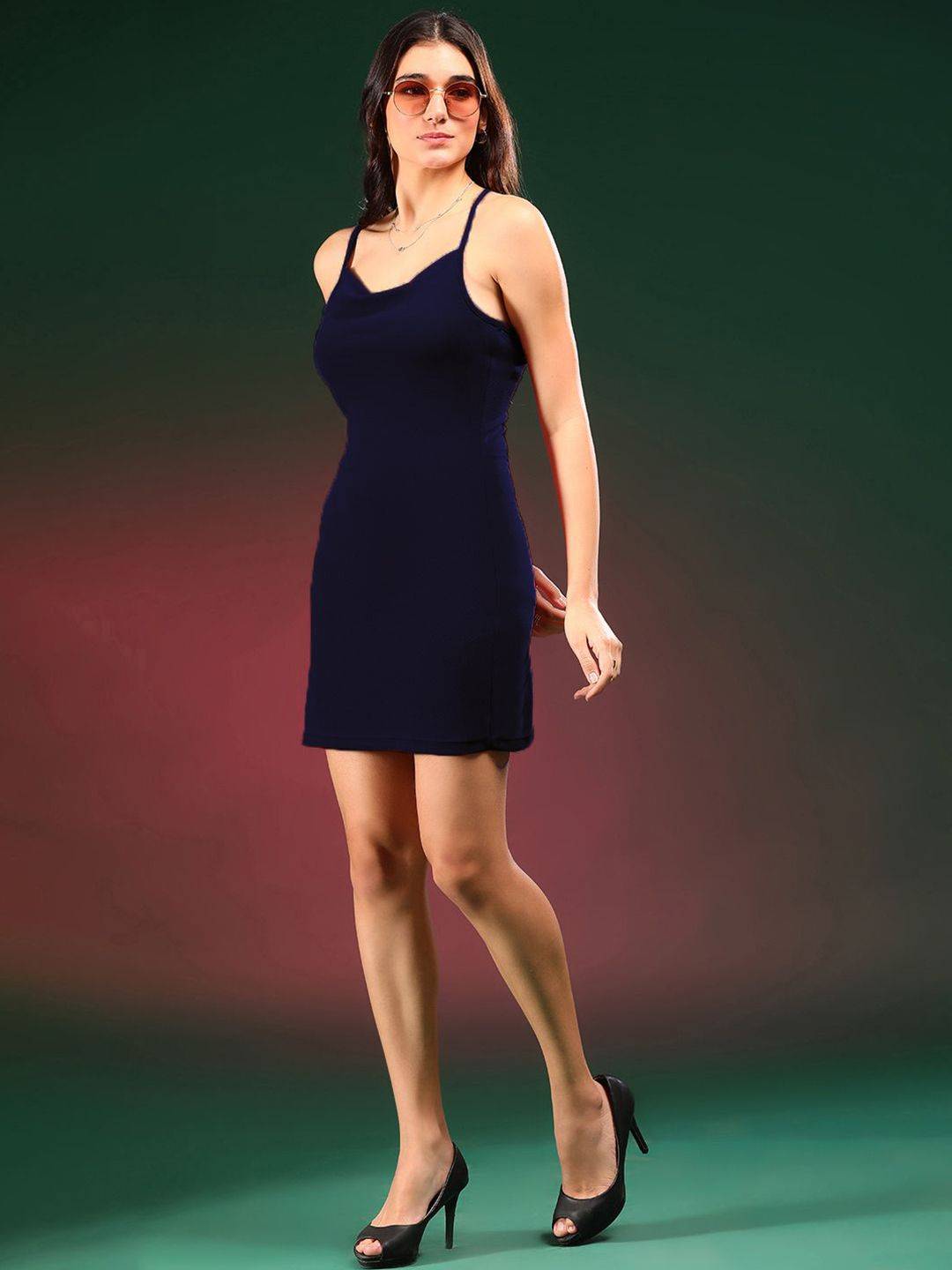Kotty Solid Cowl Neck Bodycon Mini Dress