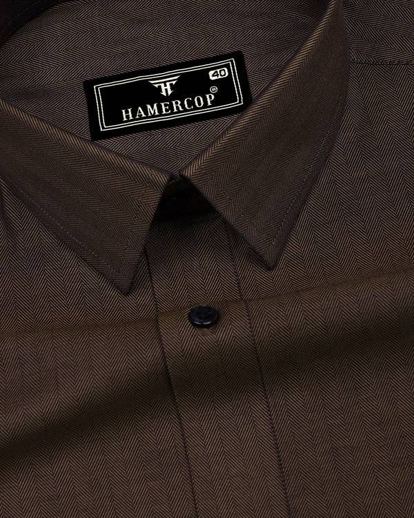 Dolphin Brown Self Stripe Premium Giza Shirt
