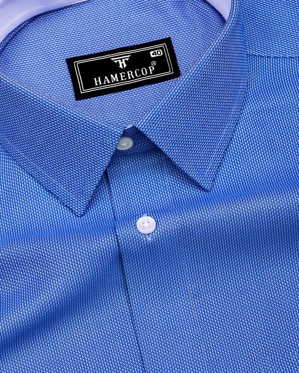 Luster Blue With White Dobby Textured Cotton Shirt