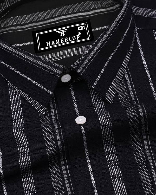 Theta Black With White Stripe Linen Cotton Shirt