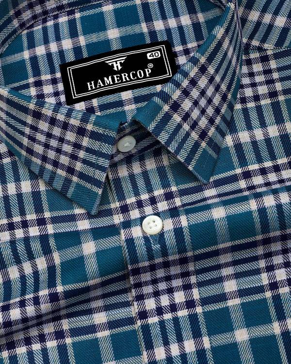 Turbaco Blue With Cream Twill Check Cotton Shirt