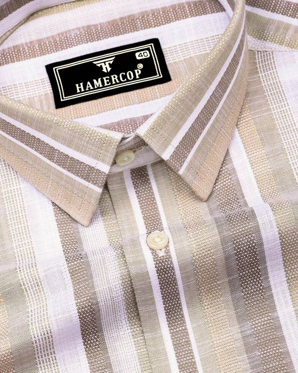 Calsium Cream  With White Dobby Stripe Cotton Shirt