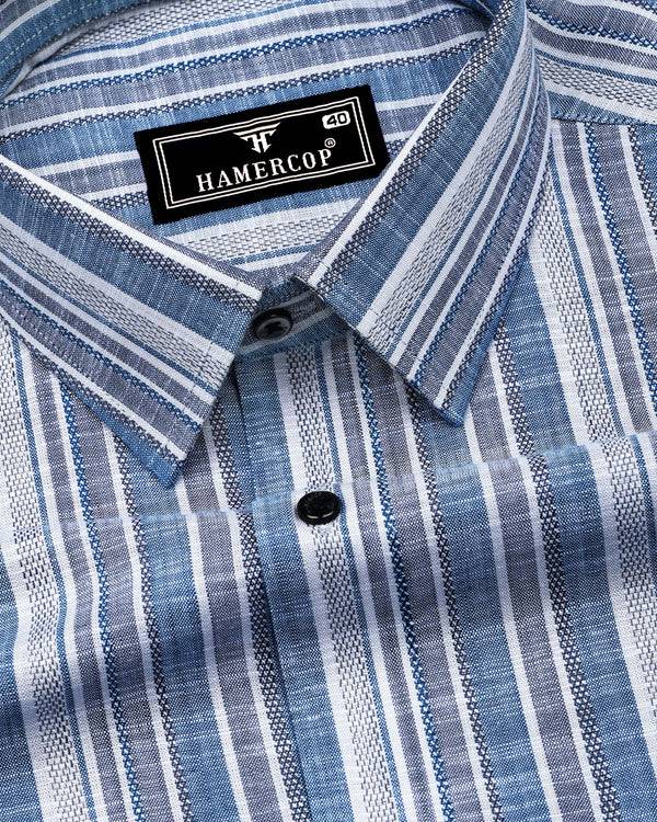 Ohio Blue With Gray Dobby Stripe Cotton Shirt