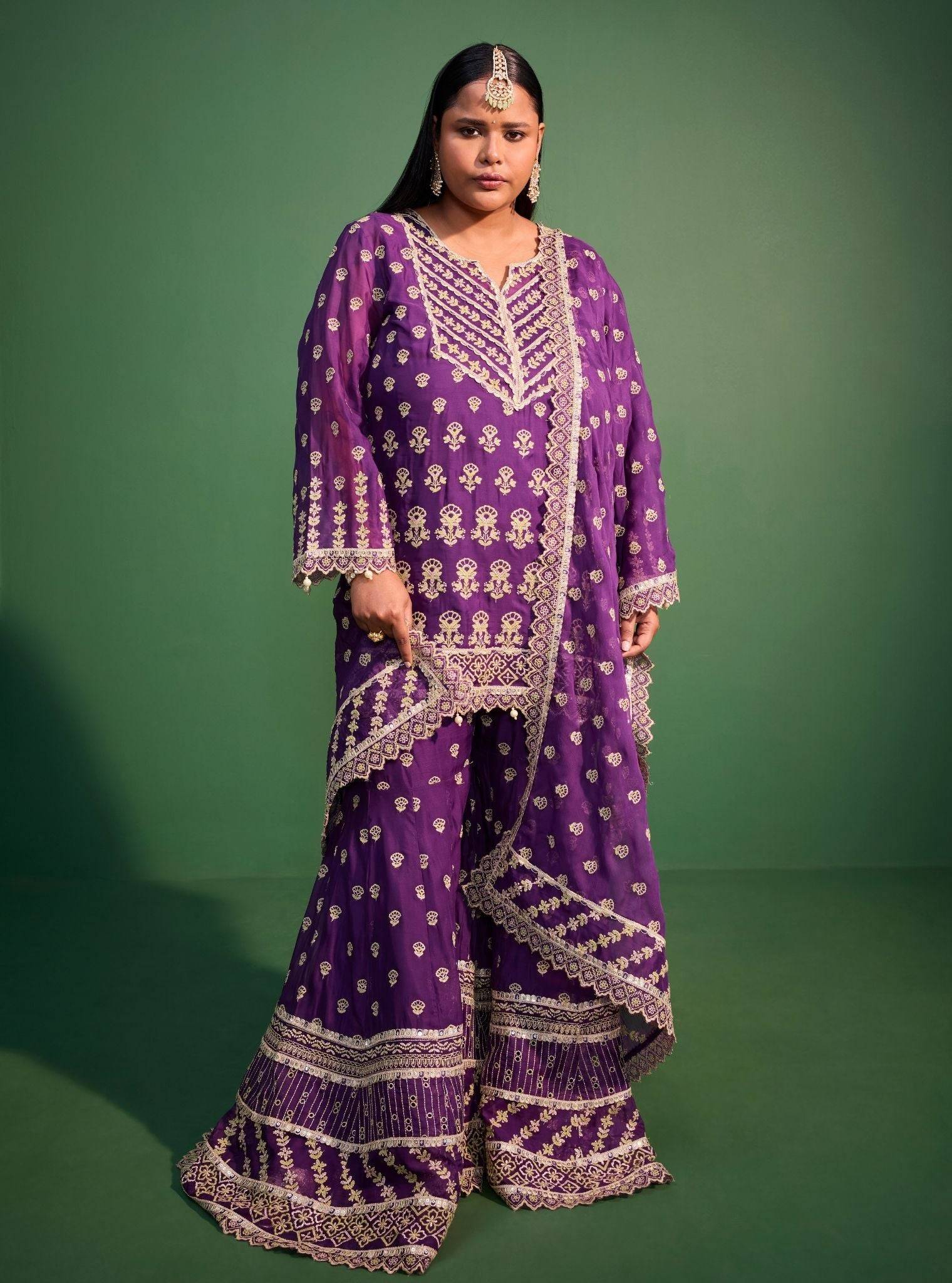 Kahani Organza Purple Kurta Set