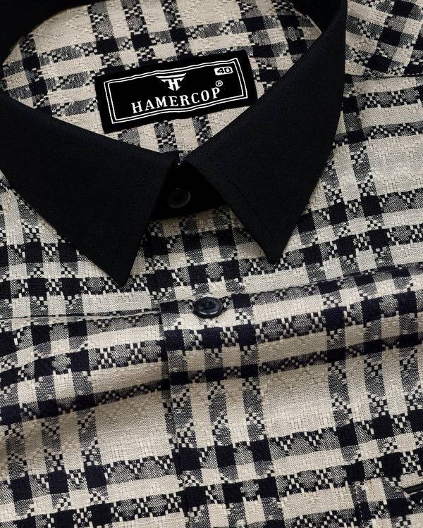 Edina Cream With Black Dobby Check Designer Cotton Shirt