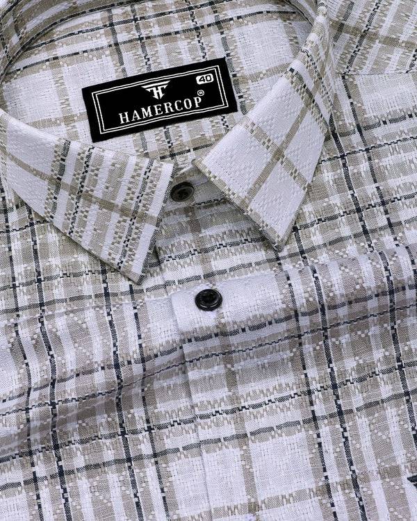 Cista White With Gray Dobby Check Cotton Shirt