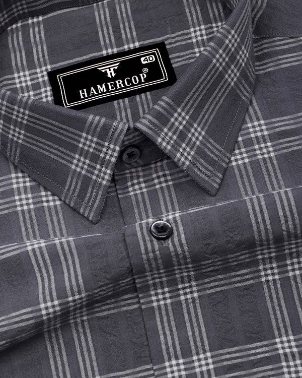 Yoro Gray With White Check Seersucker Cotton Shirt
