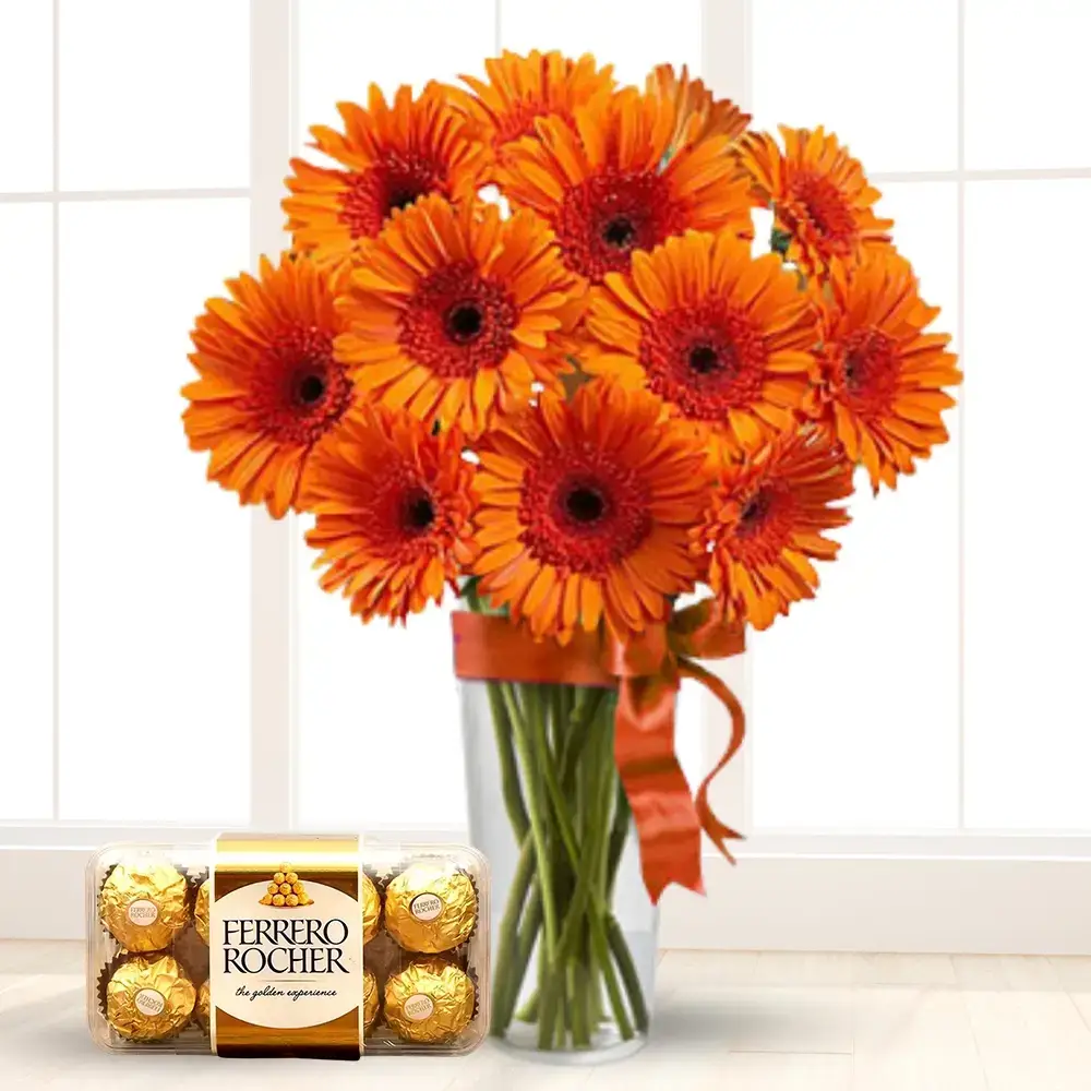 Orange Gerberas Bouquet & Chocolates
