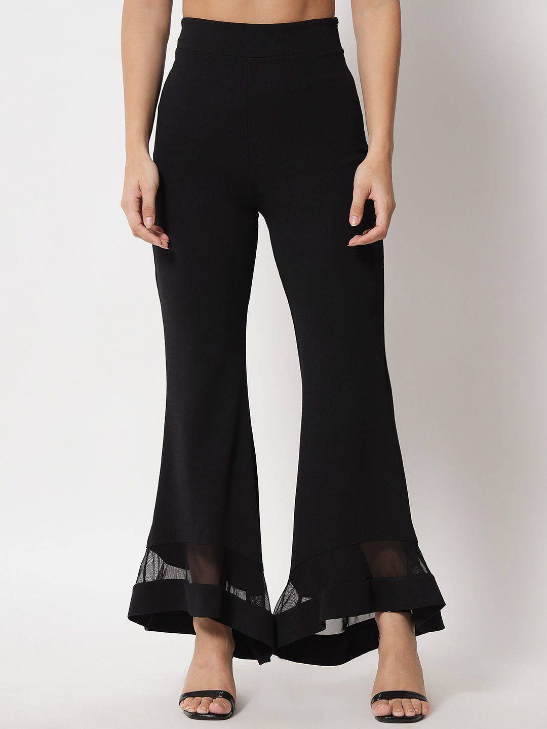 Kotty Women Relaxed Straight Leg Flared High-Rise Easy Wash Trousers