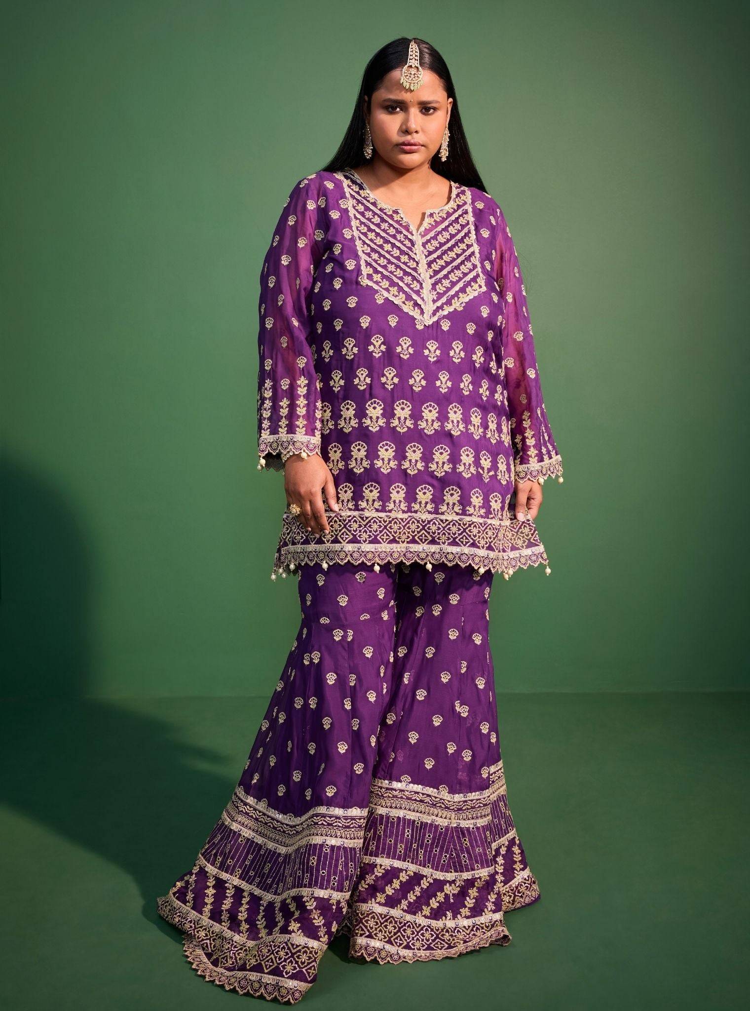 Kahani Organza Purple Kurta Set