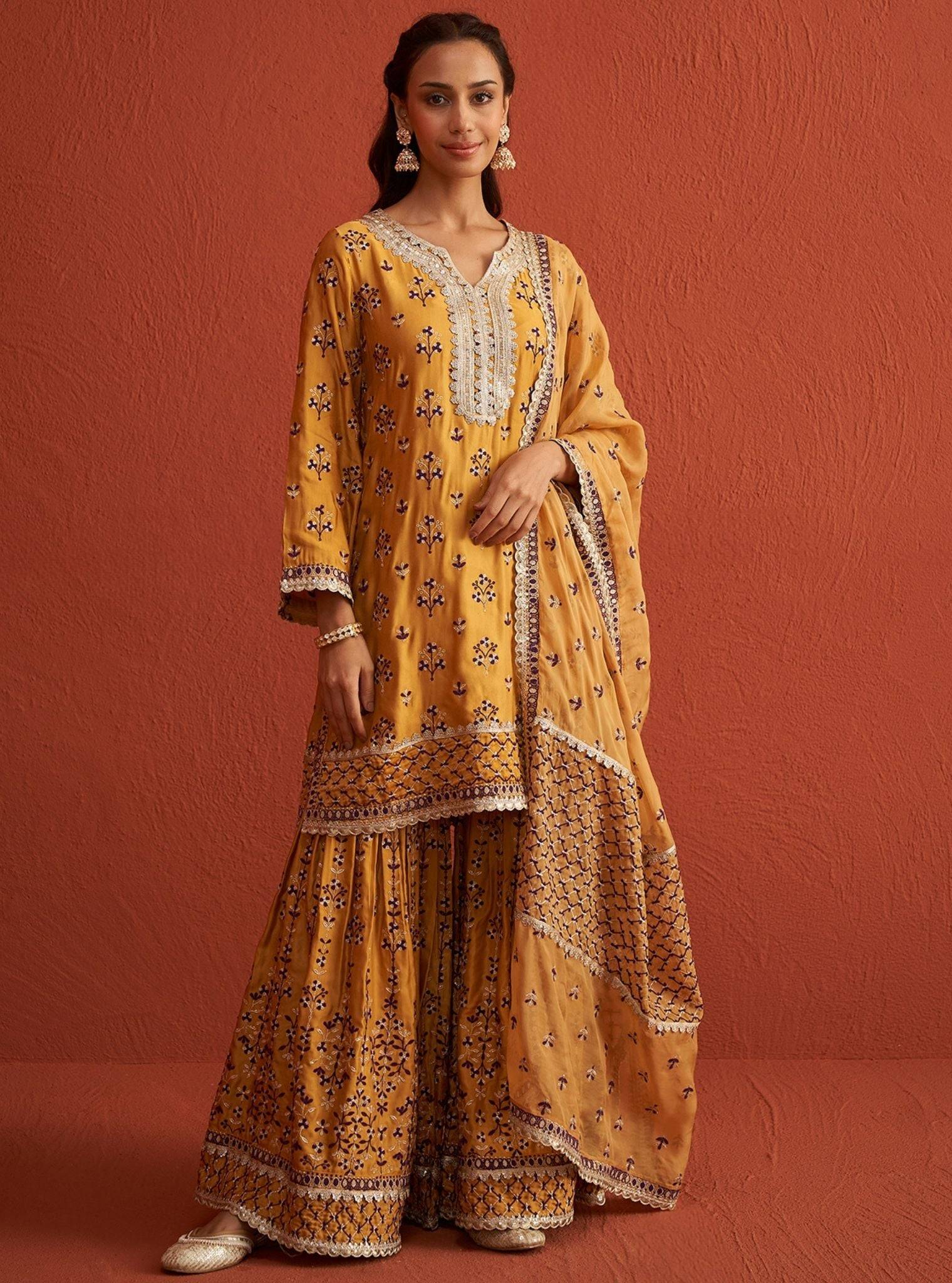 Mahiya Cupro Satin Mustard Kurta