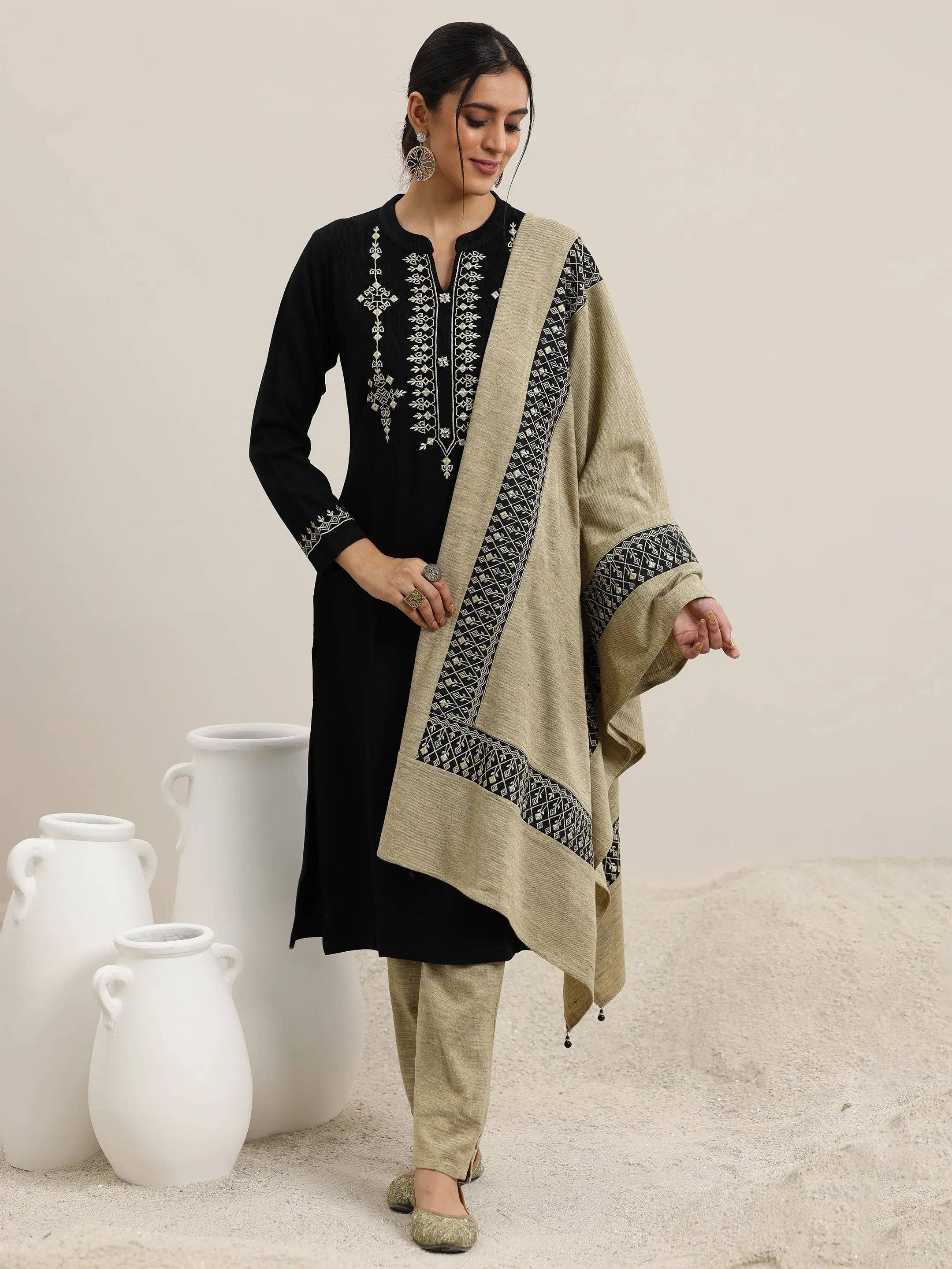 Black Yoke Design Wool Blend Straight S... Buy only at ₹7499