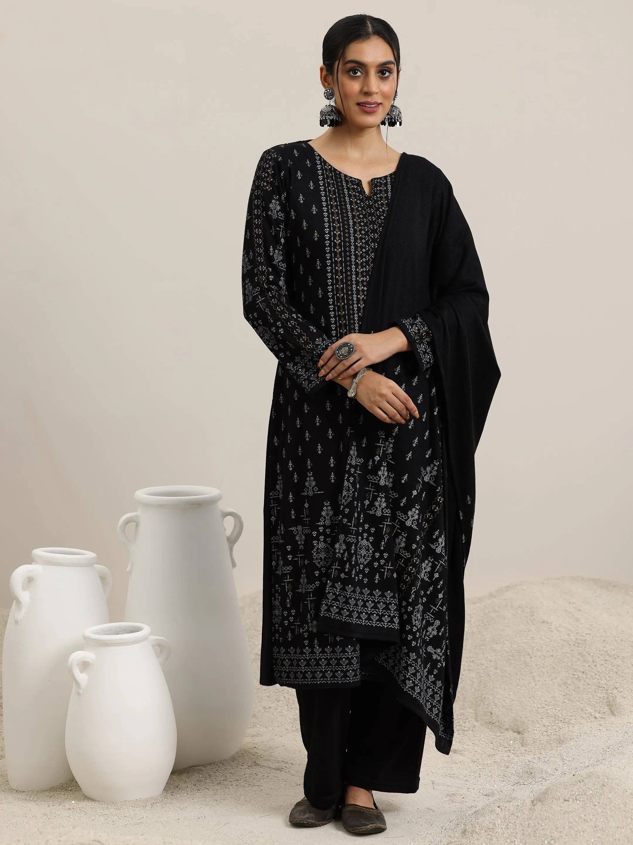 Black Woven Design Wool Blend Straight ... Buy only at ₹8799