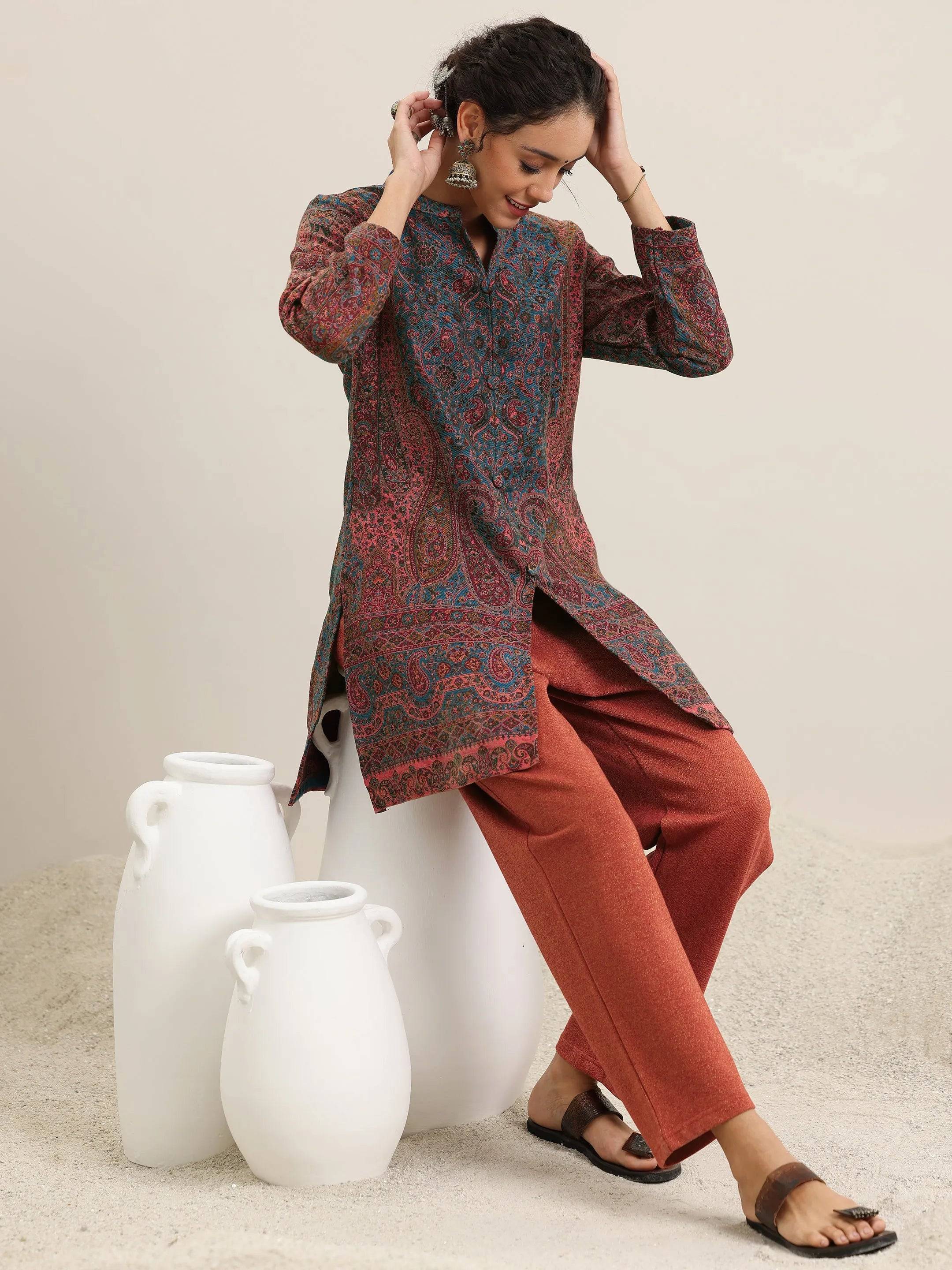 Rust Woven Design Wool Blend Straight K... Buy only at ₹7499