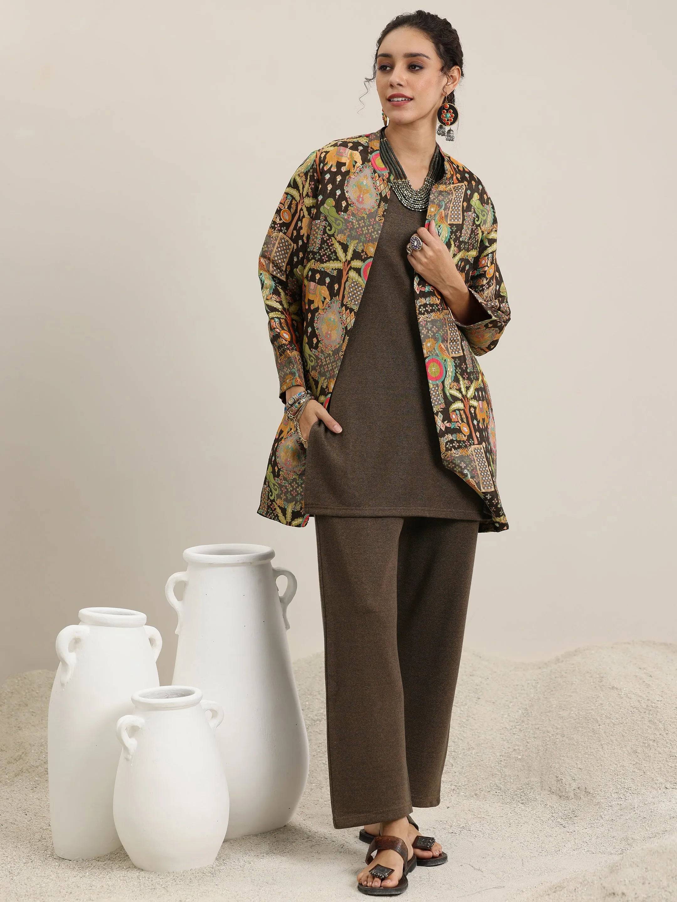 Brown Solid Wool Blend Straight Kurta W... Buy only at ₹8999