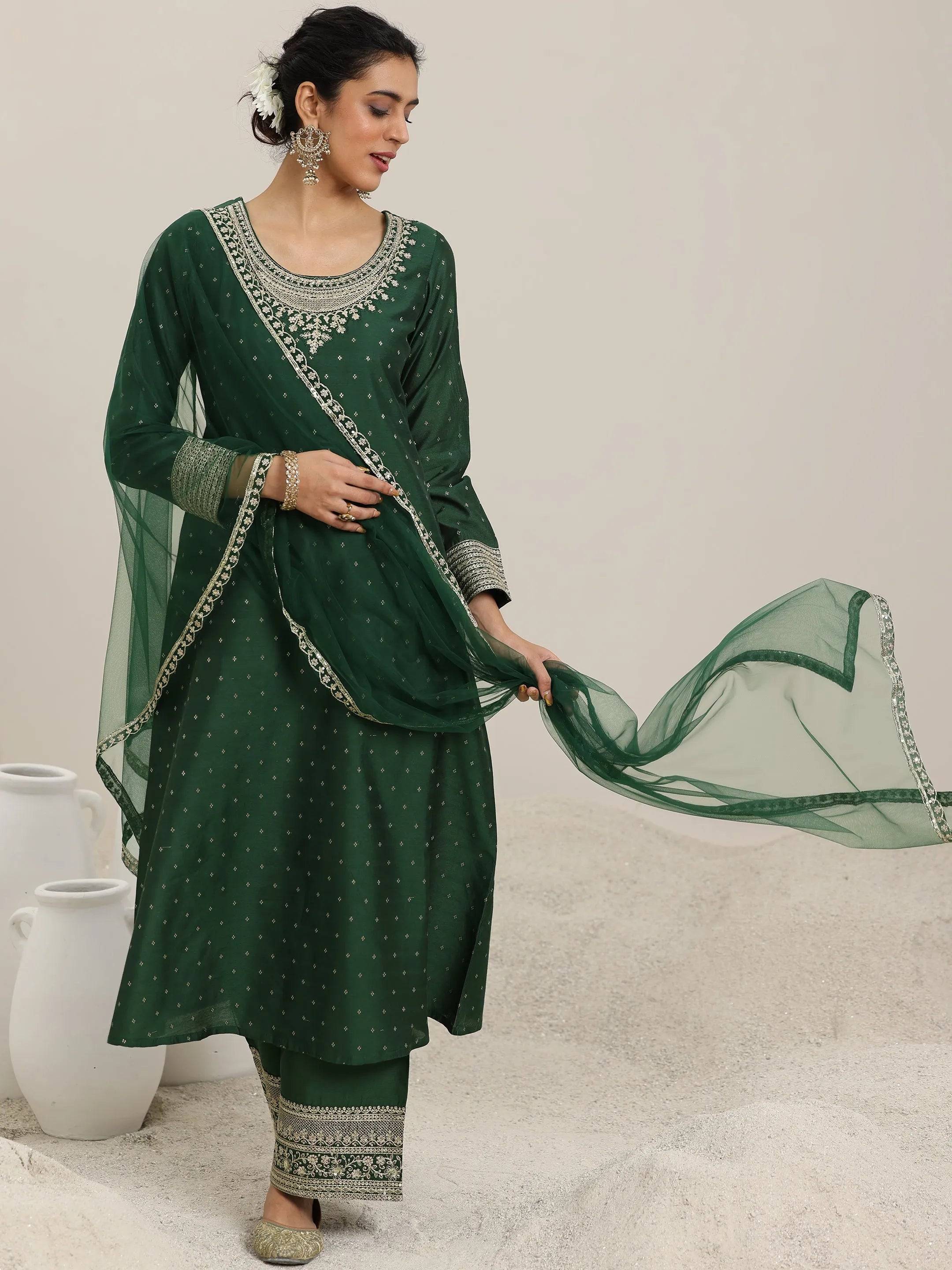 Green Woven Design Chanderi Silk A-Line... Buy only at ₹6799