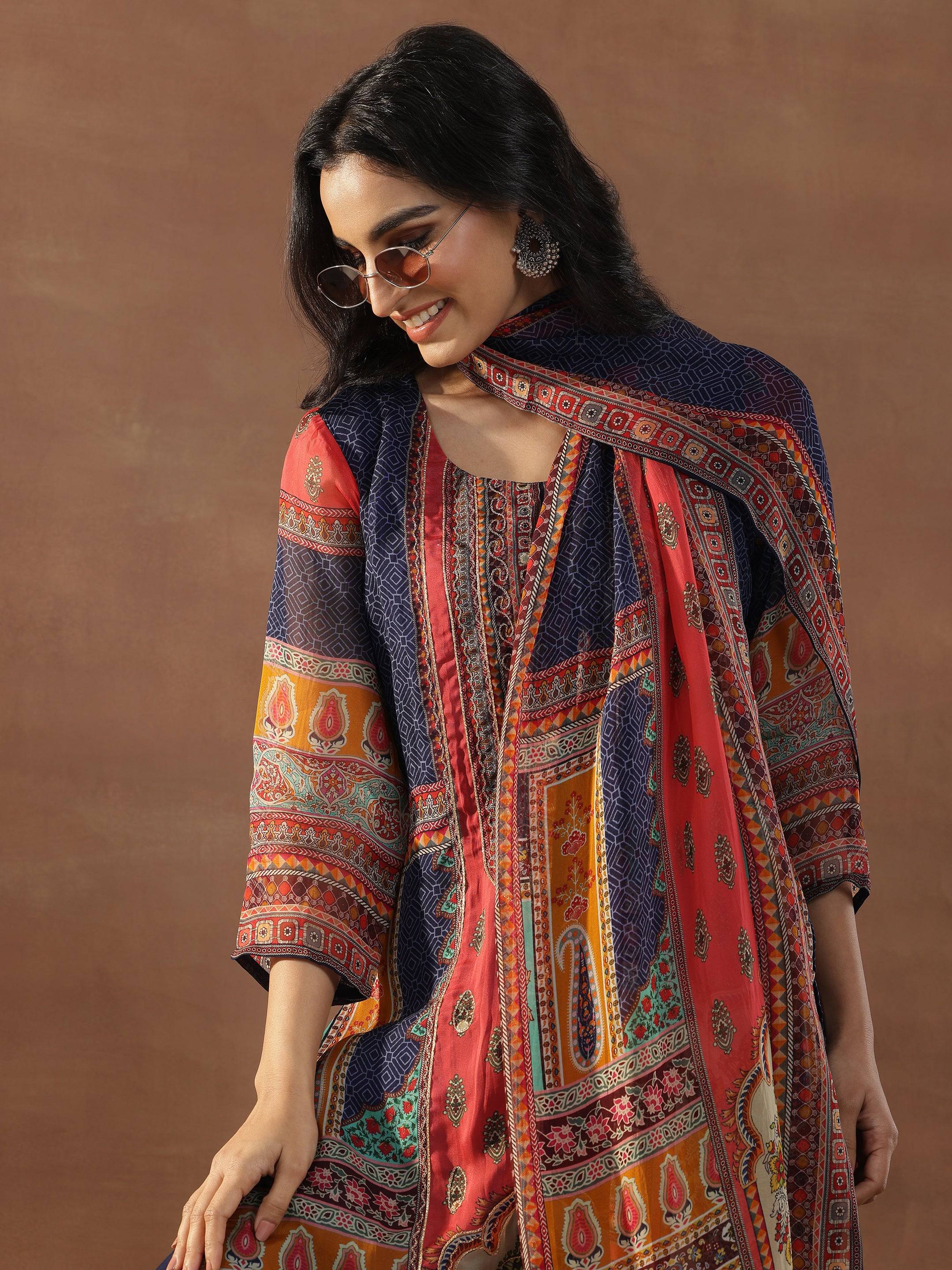 Multicoloured Printed Organza Straight ... Buy only at ₹8999