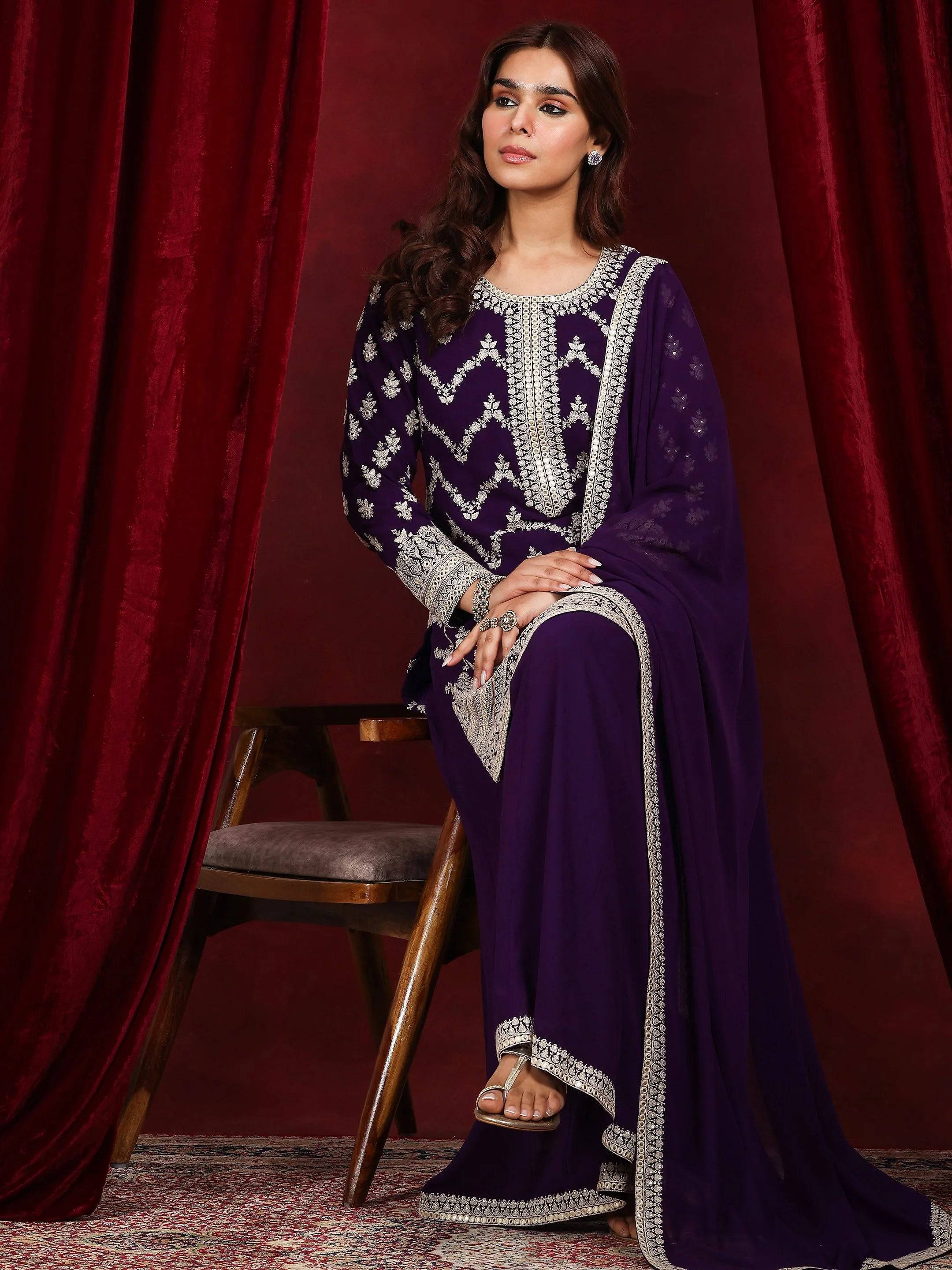 Libas Art Purple Embroidered Georgette ... Buy only at ₹10999