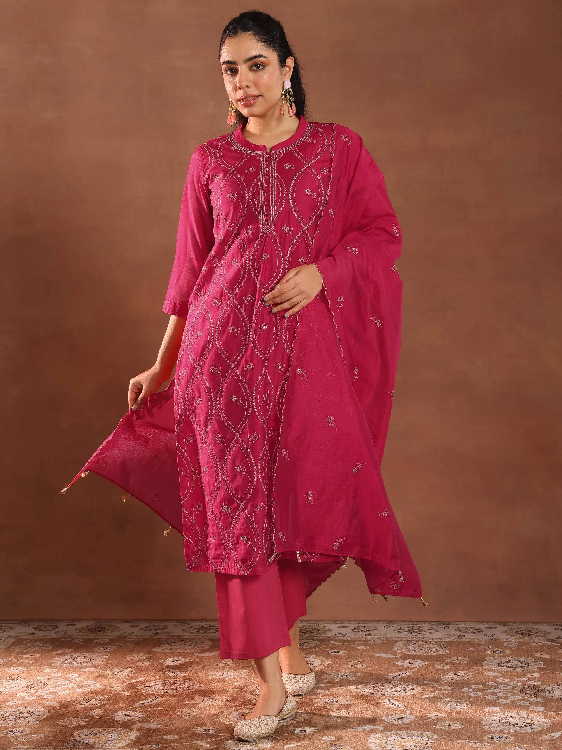 Pink Embroidered Chanderi Silk Straight... Buy only at ₹7499