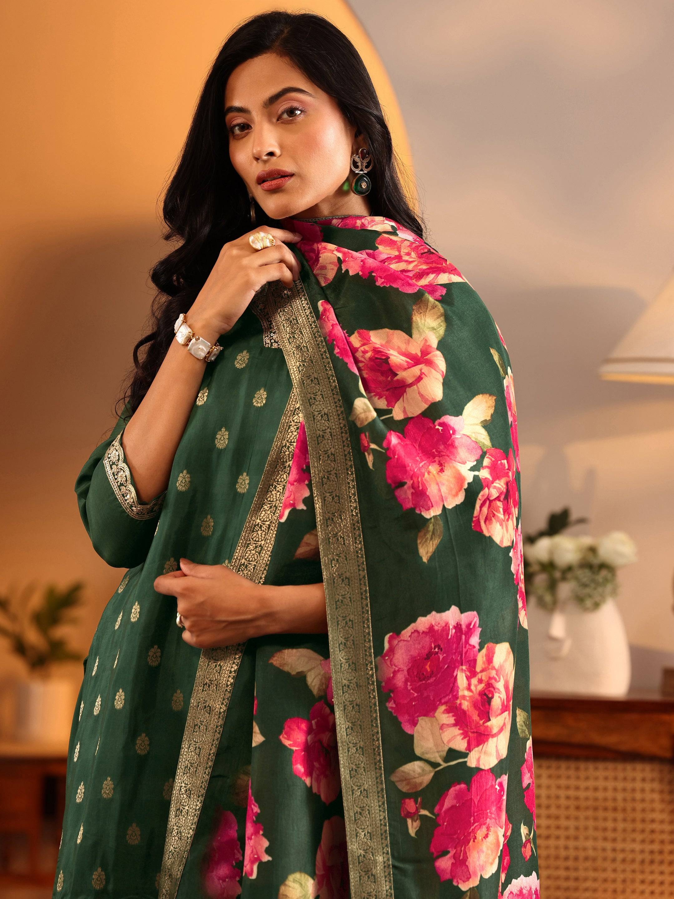 Libas Art Green Woven Design Silk Blend... Buy only at ₹5499