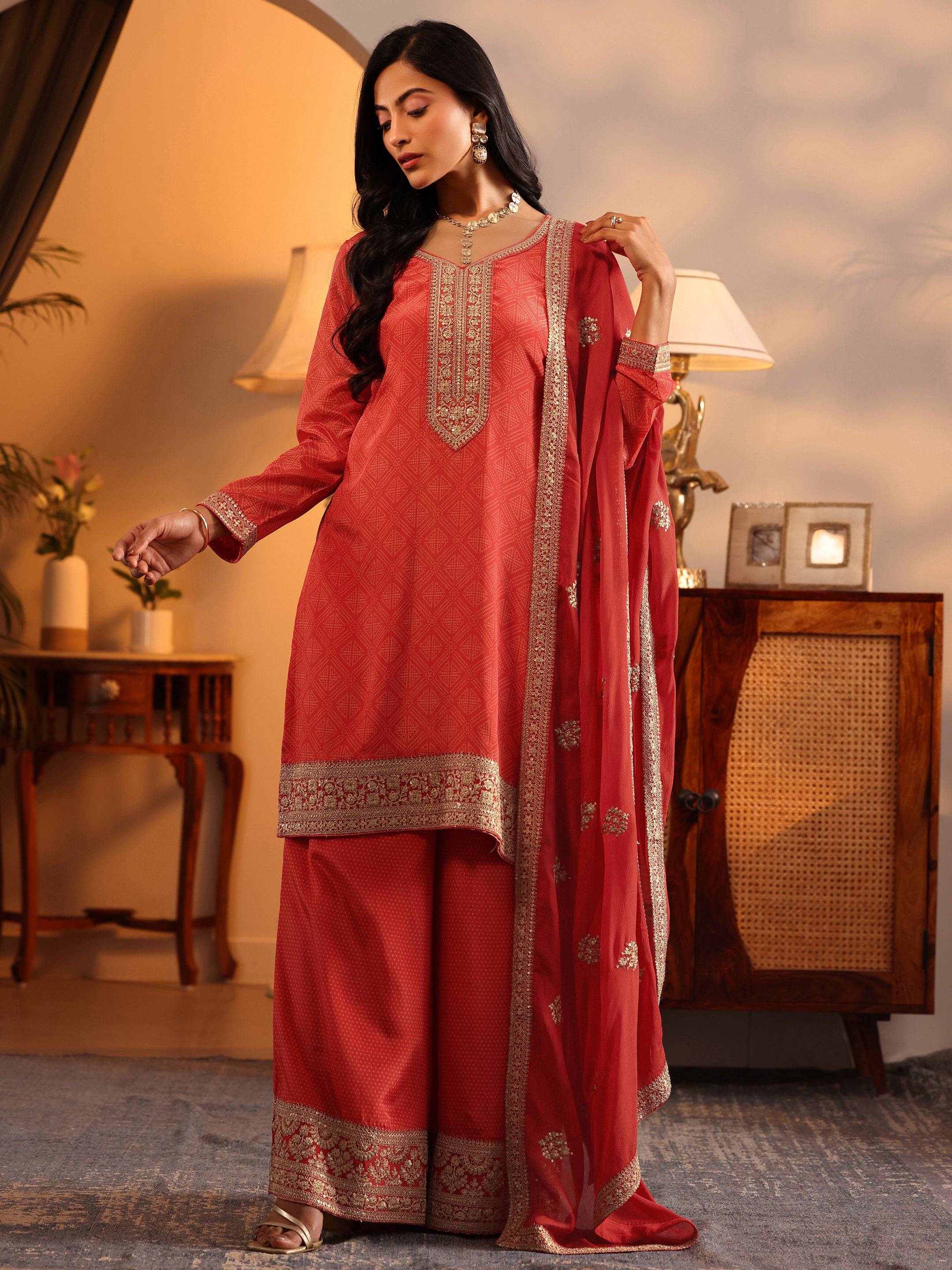 Libas Art Orange Embroidered Chinon Str... Buy only at ₹5999