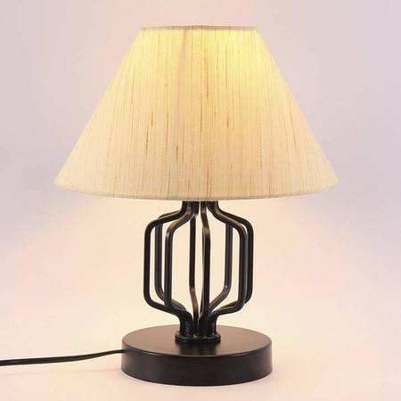 Mildrid Off White Fabric Shade Table Lamp with Black Iron Base