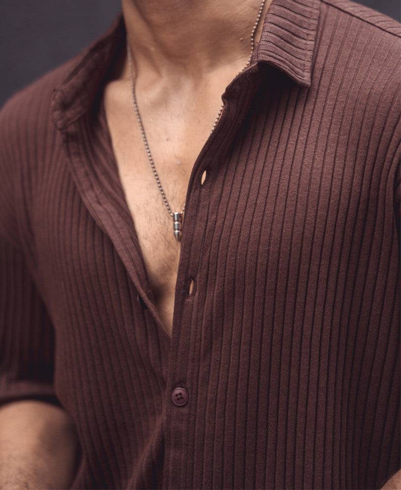 Brown Rib Knit Oversize Drop Shoulder Shirt Buy @ ₹799