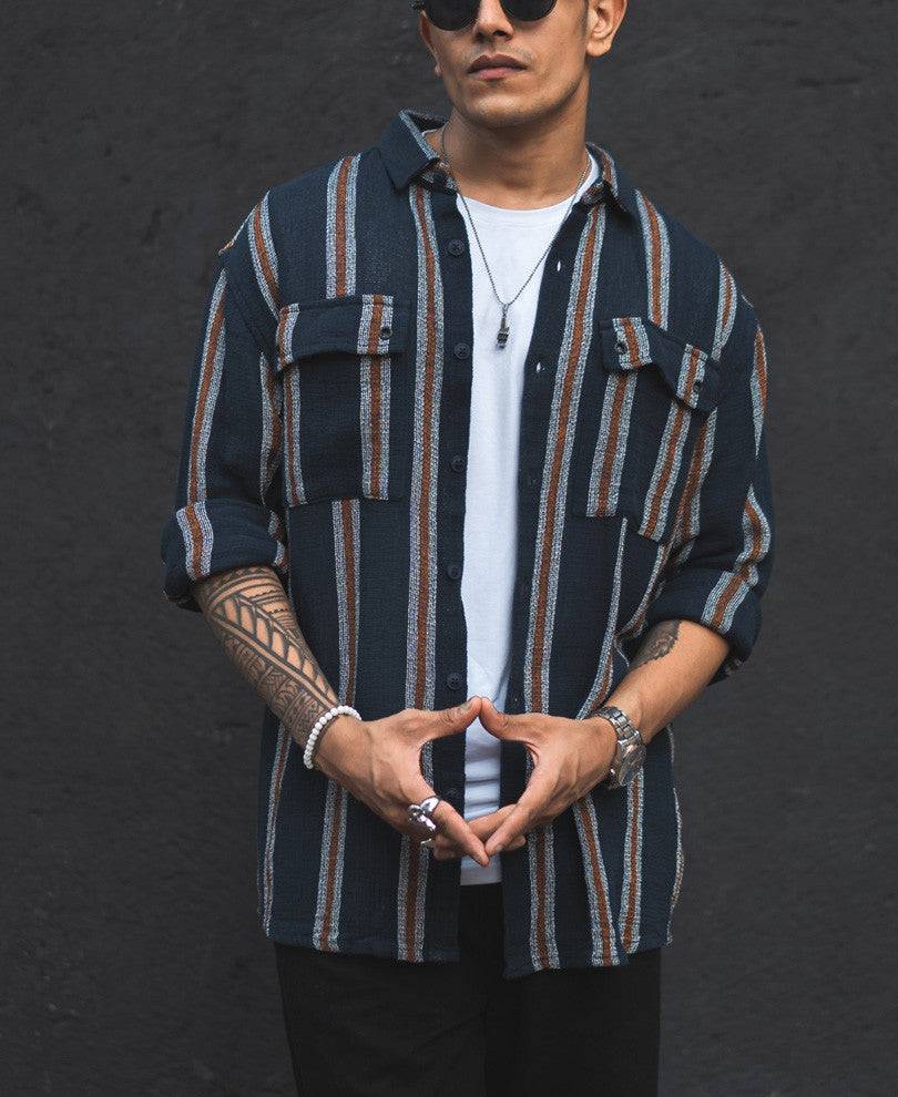Blue Structured Striped Shacket Oversized Shirt Buy @ ₹599