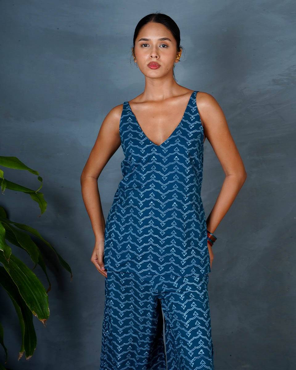 Bindu Teal Green Hand Block Printed Top-MYA