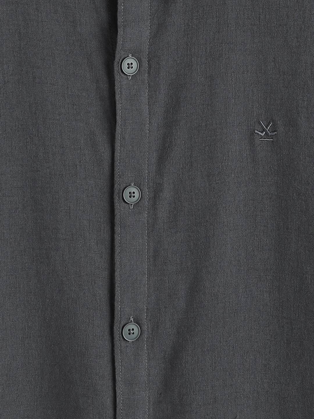 Solid Linen Blend Slim Fit Shirt | Dark Grey