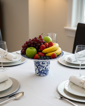 Royal Blue Floral Pedestal Bowl - Small