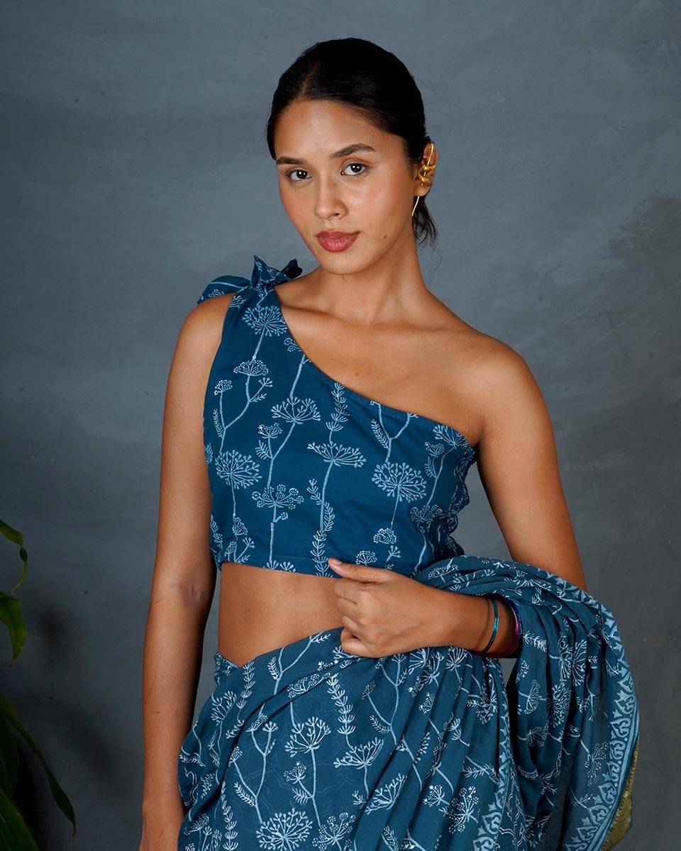 Inaya Teal Green Hand Block Printed Blouse-MYA