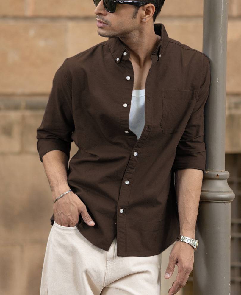 Coffee Brown Oxford Shirt Buy @ ₹1299
