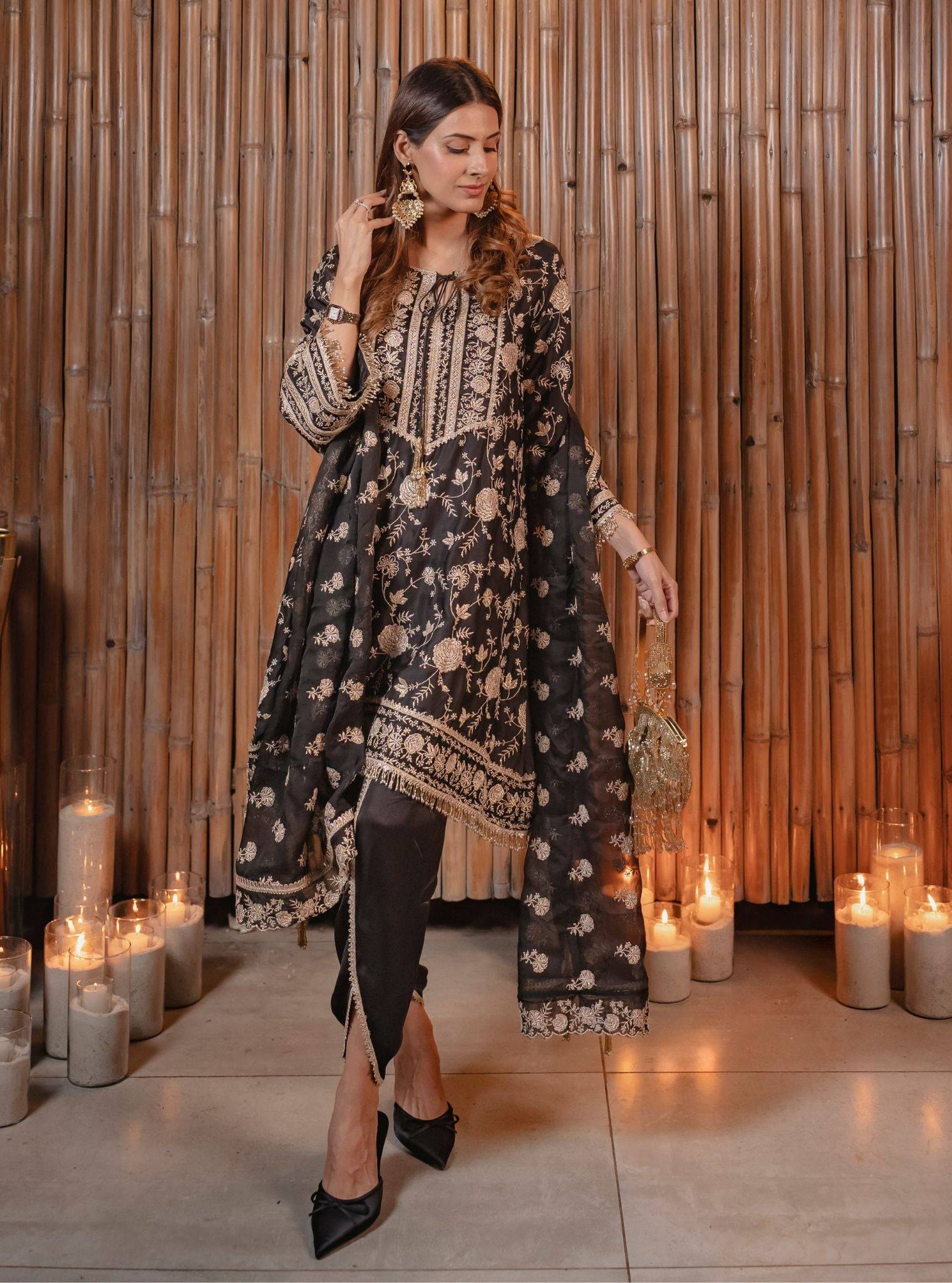 Sanae Cupro Satin Black Kurta Set