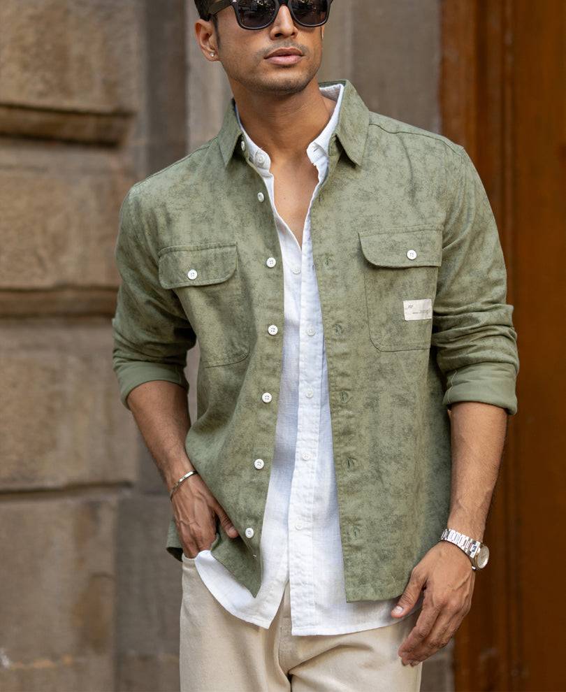 Green Printed Structure Shirt Buy @ ₹1199