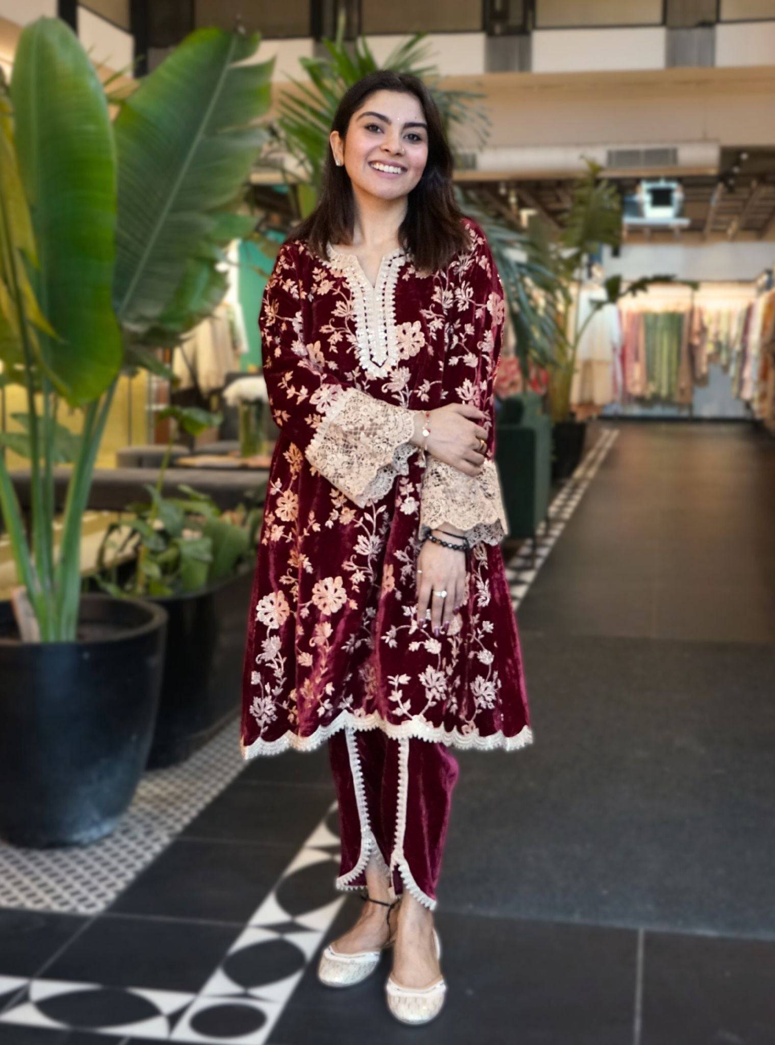 Imani Velvet Wine Kurta Set