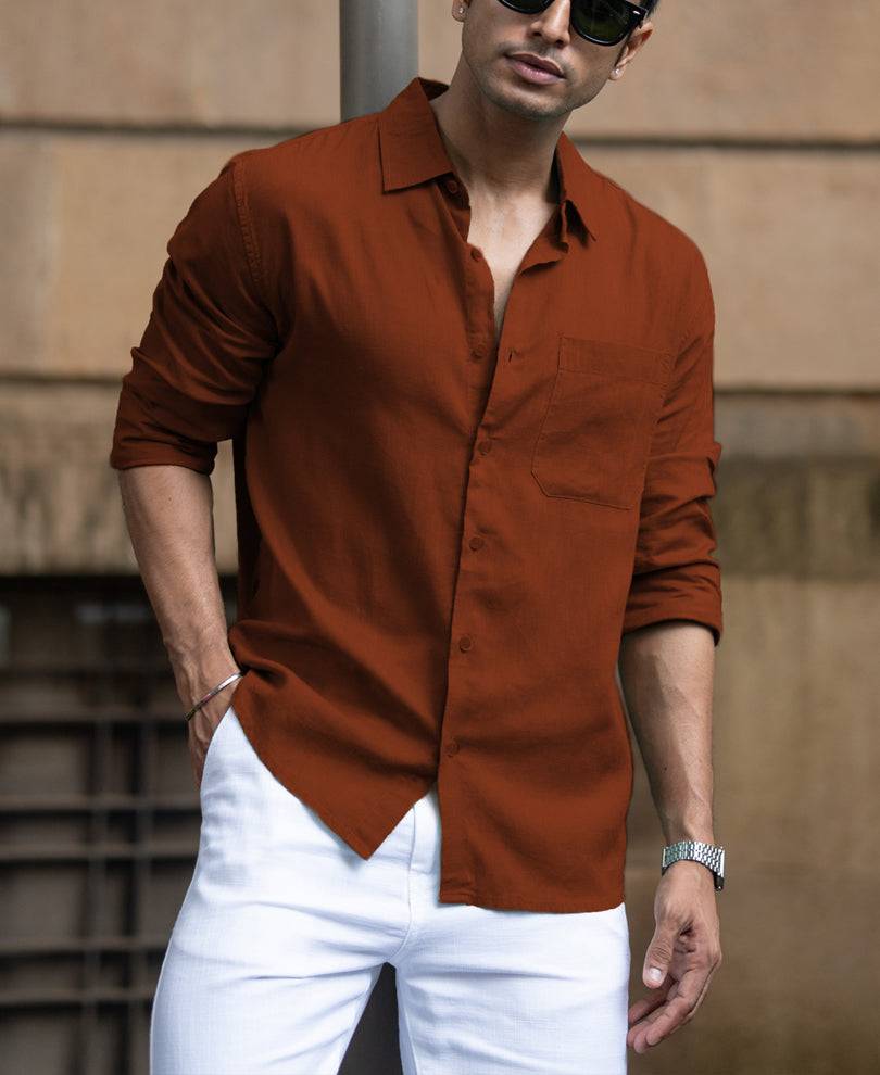 Bombay Brown Linen Blend Shirt Buy @ ₹1299