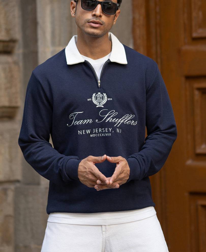 Navy Contrast Collar Embroidered Sweatshirt Buy @ ₹1299