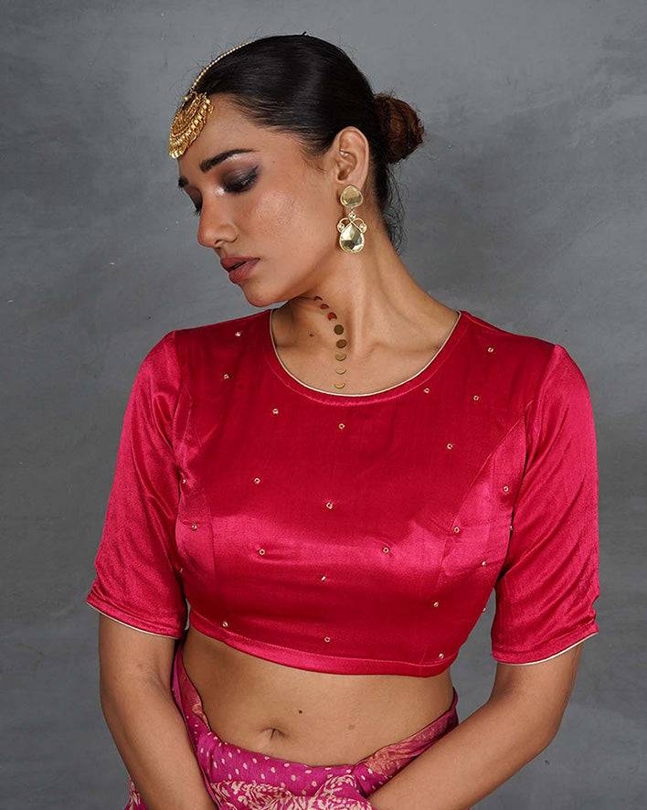 Aahana Magneta Pink Mashru Silk Blouse - TARA