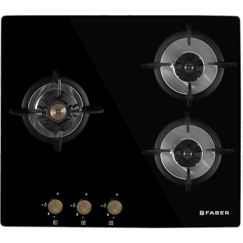 Faber Hob MAXUS HT603 CRS BR CI AI, 3 Burner 60 cm Auto Electric Ignition Glass Top Full Brass Burners 1 Medium + 1 small +1 High (Black) Buy at only ₹16999
